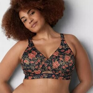 2/$30 Cacique Lane Bryant Lightly Lined Wireless Bra Navy Floral Size 40DDD